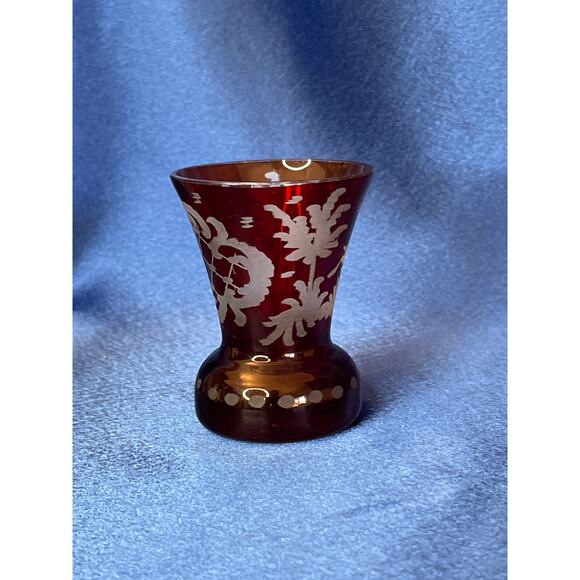 Vintage Bohemian Etched Red Glass Toothpick Holder - Picture 4 of 6